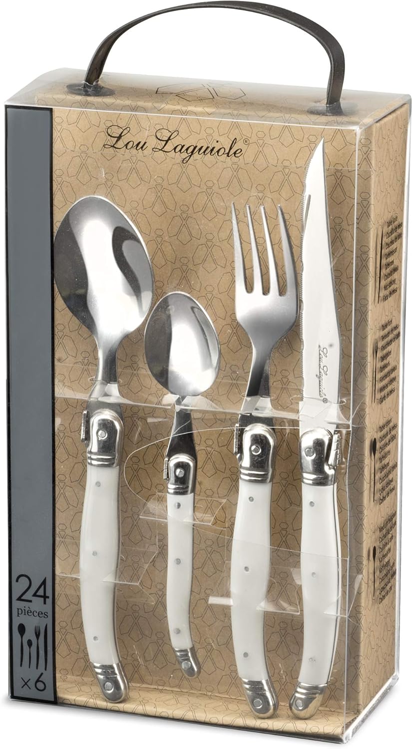 LOU LAGUIOLE TRADITION Steakmesser Besteck Set 24-teilig | Steakbesteck mit Tradition und Stil | Gri