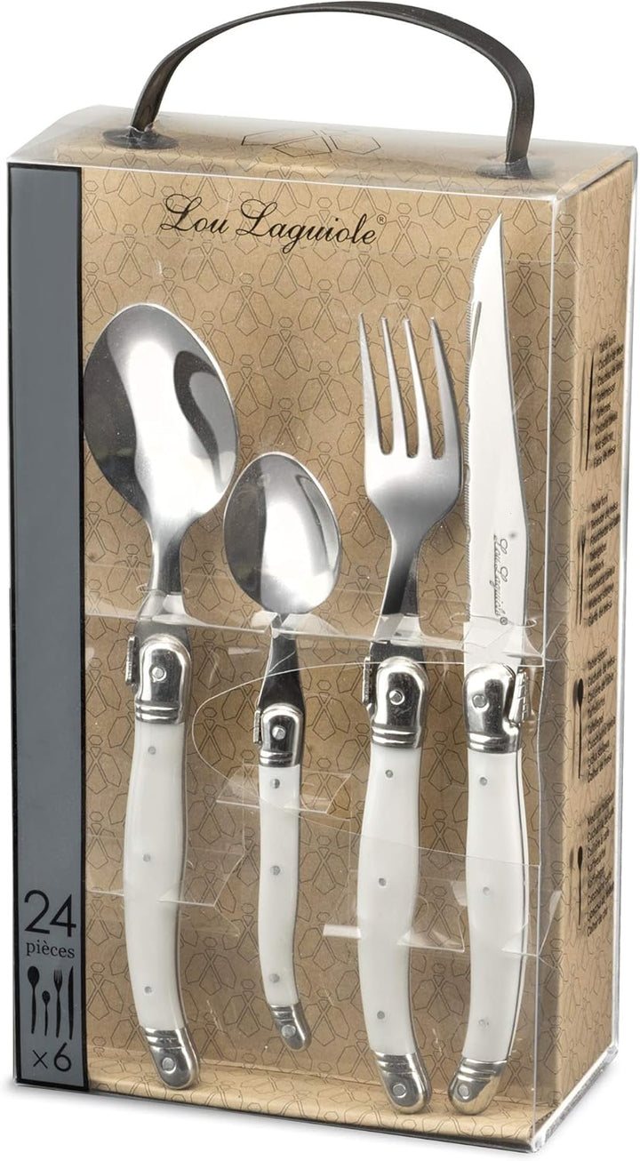 LOU LAGUIOLE TRADITION Steakmesser Besteck Set 24-teilig | Steakbesteck mit Tradition und Stil | Gri