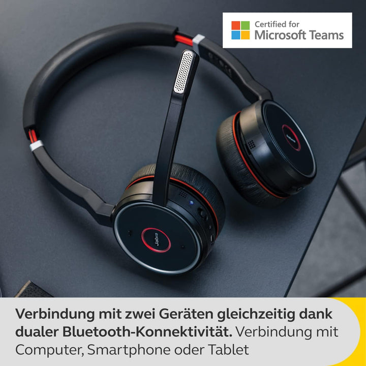 Jabra Evolve 75 SE Schnurloses Stereo-Headset - Bluetooth-Headset mit Mikrofon mit ANC und Ladestati