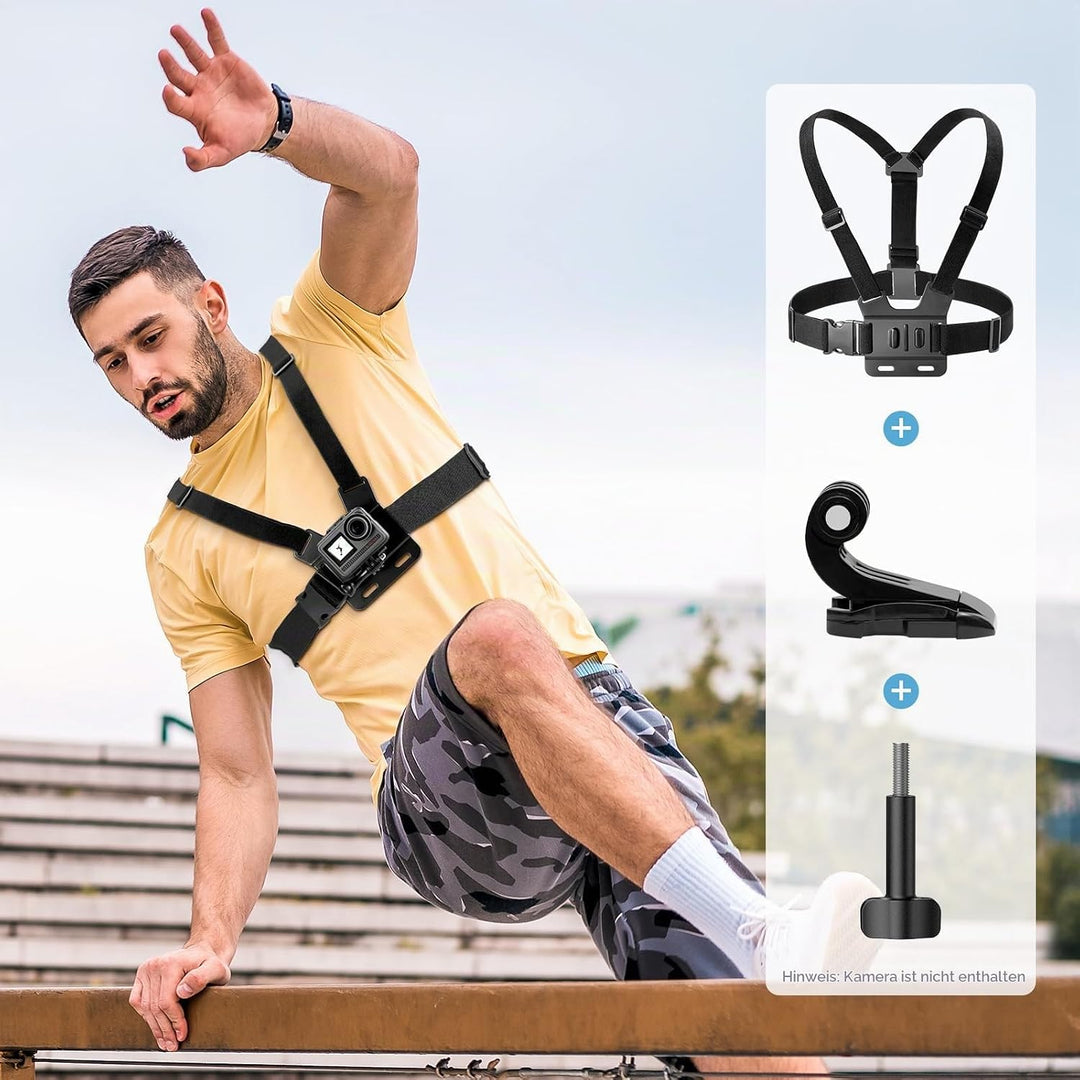 AKASO 6 in 1 Action Cam Brustgurt Kit, kompatibel mit EK7000/EK7000 Pro/Brave 4/Brave 4 Pro/Brave 7