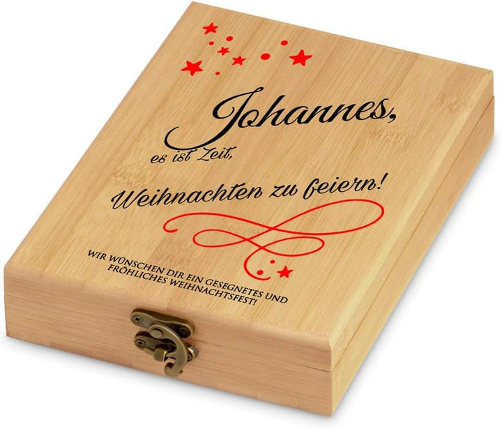 Maverton Weinöffner-Set personalisiert Weinset Sommelier Set - Geschenkbox Holzbox + 4er Weinzubehör