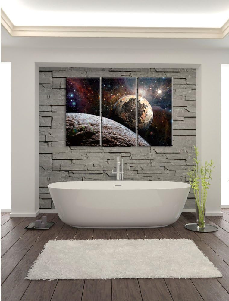 Pixxprint Alien Planeten im Weltall / 3-Teilig/Gesamtmass 120cm Leinwandbild bespannt auf Holzrahmen