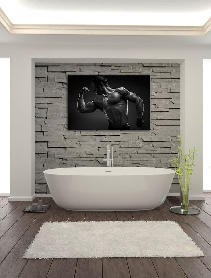 Dark Posender Bodybuilder schwarz/weiss Format: 100x70 cm auf Leinwand, XXL riesige Bilder fertig ge