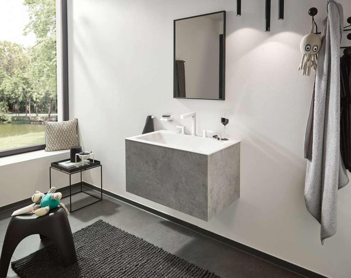 hansgrohe 3-Loch Waschtischarmatur Finoris, Wasserhahn Bad mit Auslauf Höhe 160 mm, mit Push-Open Ab