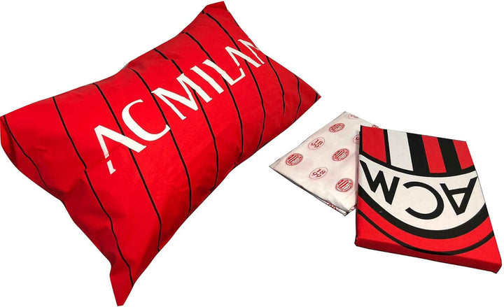 AC Milan Bettwäsche für Einzelbett, 100% Baumwolle, Rot und Schwarz