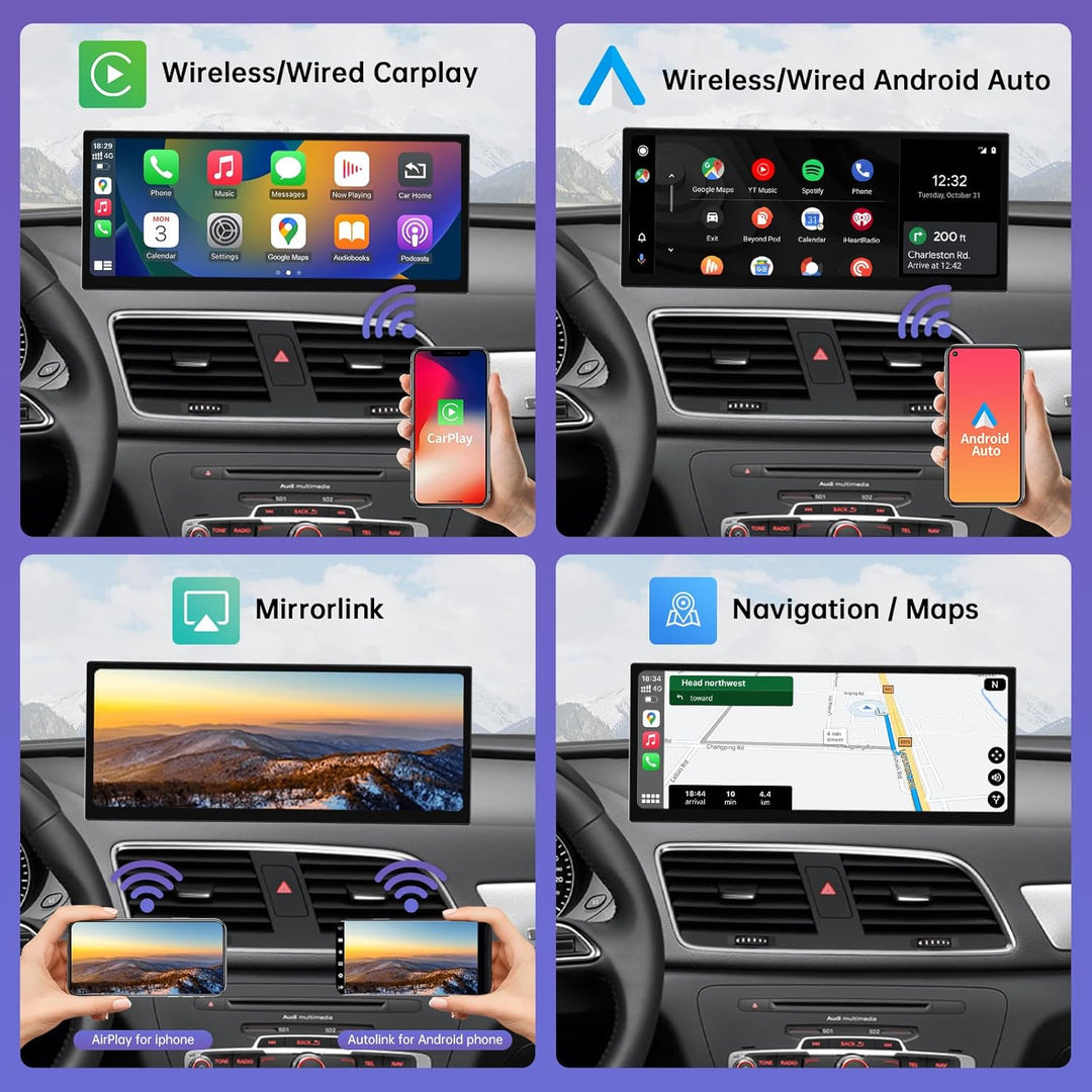 Road Top 12,3 Zoll Ultraschmaler Autoradio CarPlay für Audi Q3 (2013-2018) | Linux HD Touchscreen, W