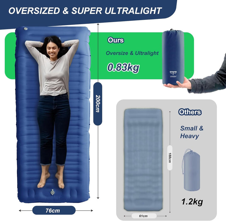 Origem Isomatte Camping Selbstaufblasend,14cm Ultraleichte Schlafmatte Aufblasbar Kleines Packmass,