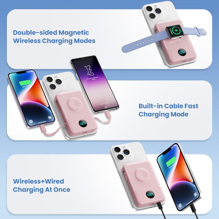 Magnetische Power Bank mit Ladekabel für MagSafe, 10800mAh Wireless PowerBank mit i-Watch Ladegerät,
