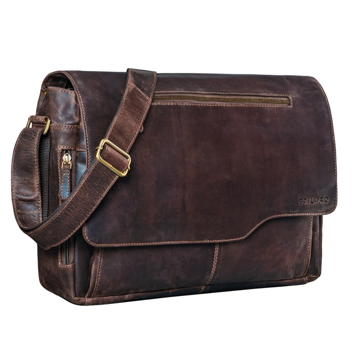 STILORD 'Marvin' Ledertasche Umhängetasche Modernes Vintage Design 15.6 Zoll Laptoptasche grosse Uni