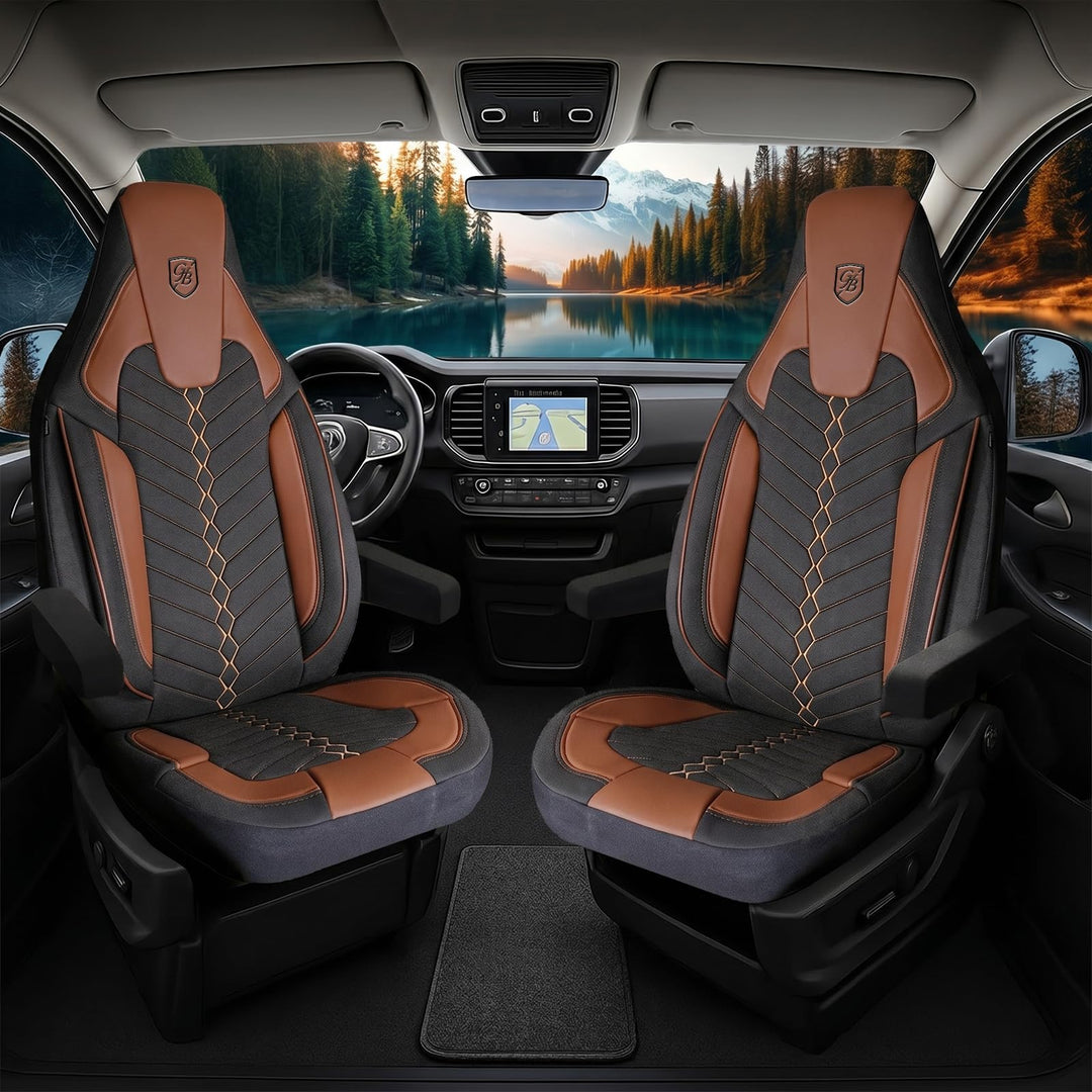 Autositzbezüge Universal für Wohnmobil & Caravan - Vordersitze Auto Sitzbezug aus Leinen, Schwarz-Te