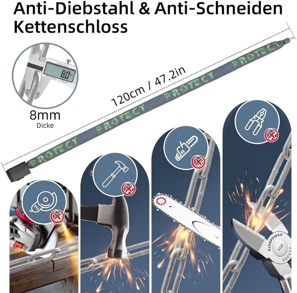 E Scooter Schloss, Fahrradschloss mit Alarm 110dB, Anti-Diebstahl E-bike Kettenschloss, USB-C auflad
