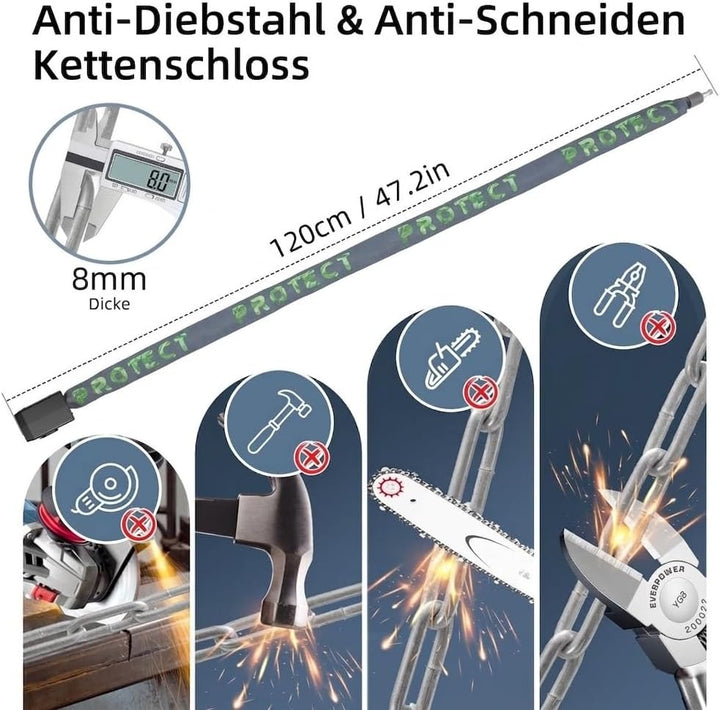 E Scooter Schloss, Fahrradschloss mit Alarm 110dB, Anti-Diebstahl E-bike Kettenschloss, USB-C auflad