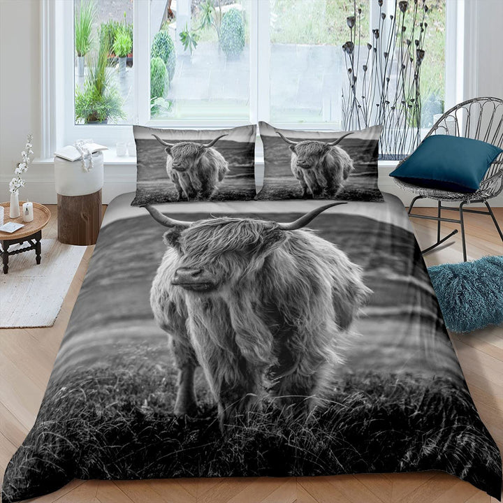 Hochlandkuh Bettwäsche Set Waldtier Bettbezug 220X240 Für Kinder Jungen Erwachsene Mann Longhorn Bul