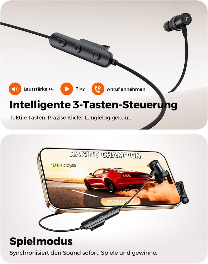 truefree HD-100 In Ear Kopfhörer, Bluetooth 6.0 Kopfhörer, Magnetische Nackenbügel Sportkopfhörer, S