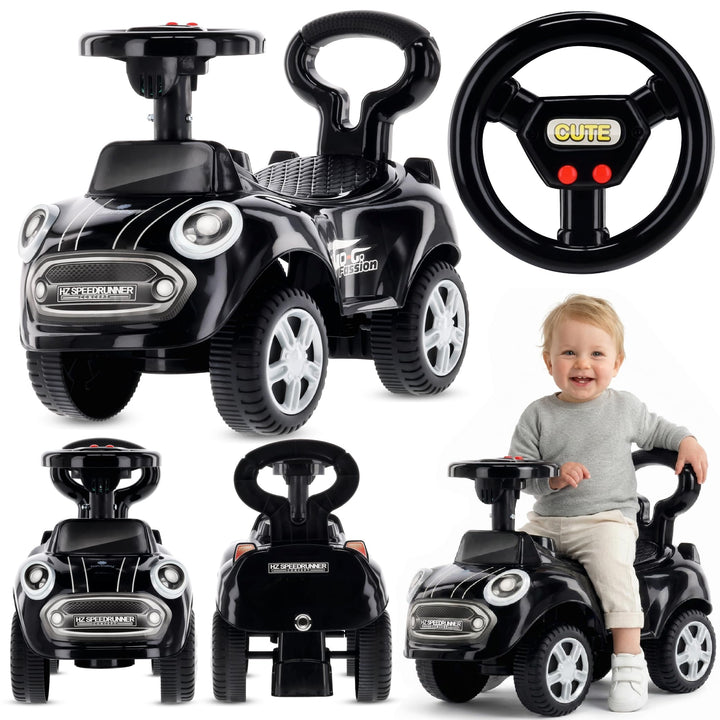 Rutschauto ab 1 Jahr, Lauflernwagen, Kinderauto Indoor, Rutschfahrzeug mit Klängen (Schwarz), Schwar