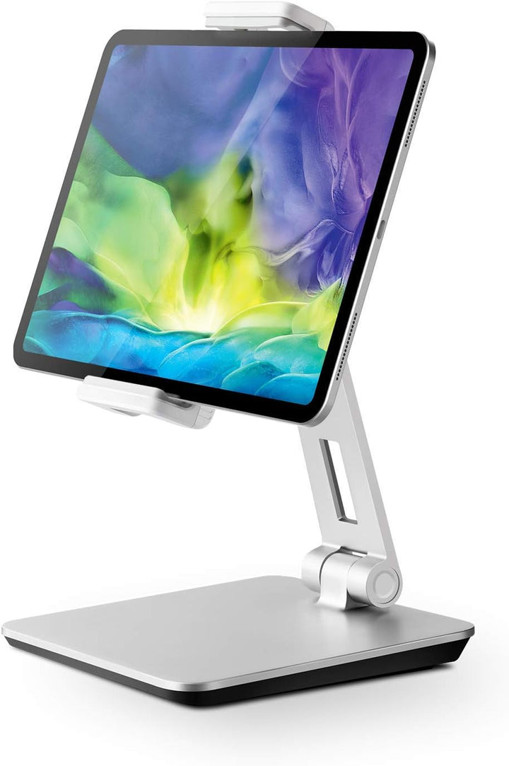 QinCoon Tablet Ständer, Verstellbar Heavy Duty Aluminium Halterung, 360° Drehen Faltbar Metall Table