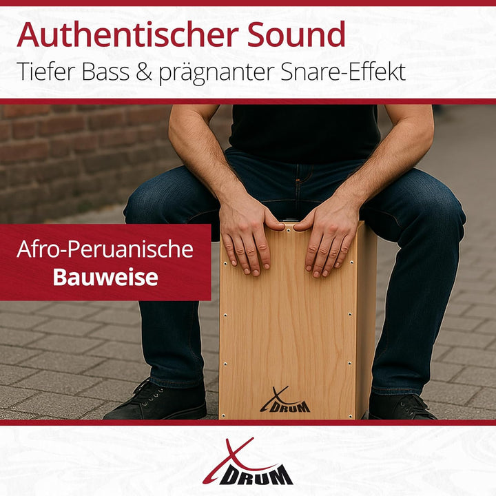 XDrum Cajon Primero Natur - Kistentrommel inkl. Rucksacktasche und Schule - Trommelkiste mit Snare S