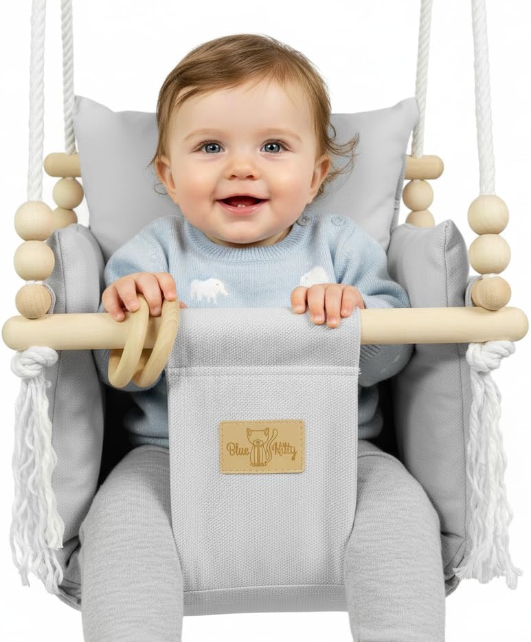 BlueKitty Schaukel für Kinder; Babyschaukel; Kinderschaukel mit Kissen; Schaukel für Haus und Garten