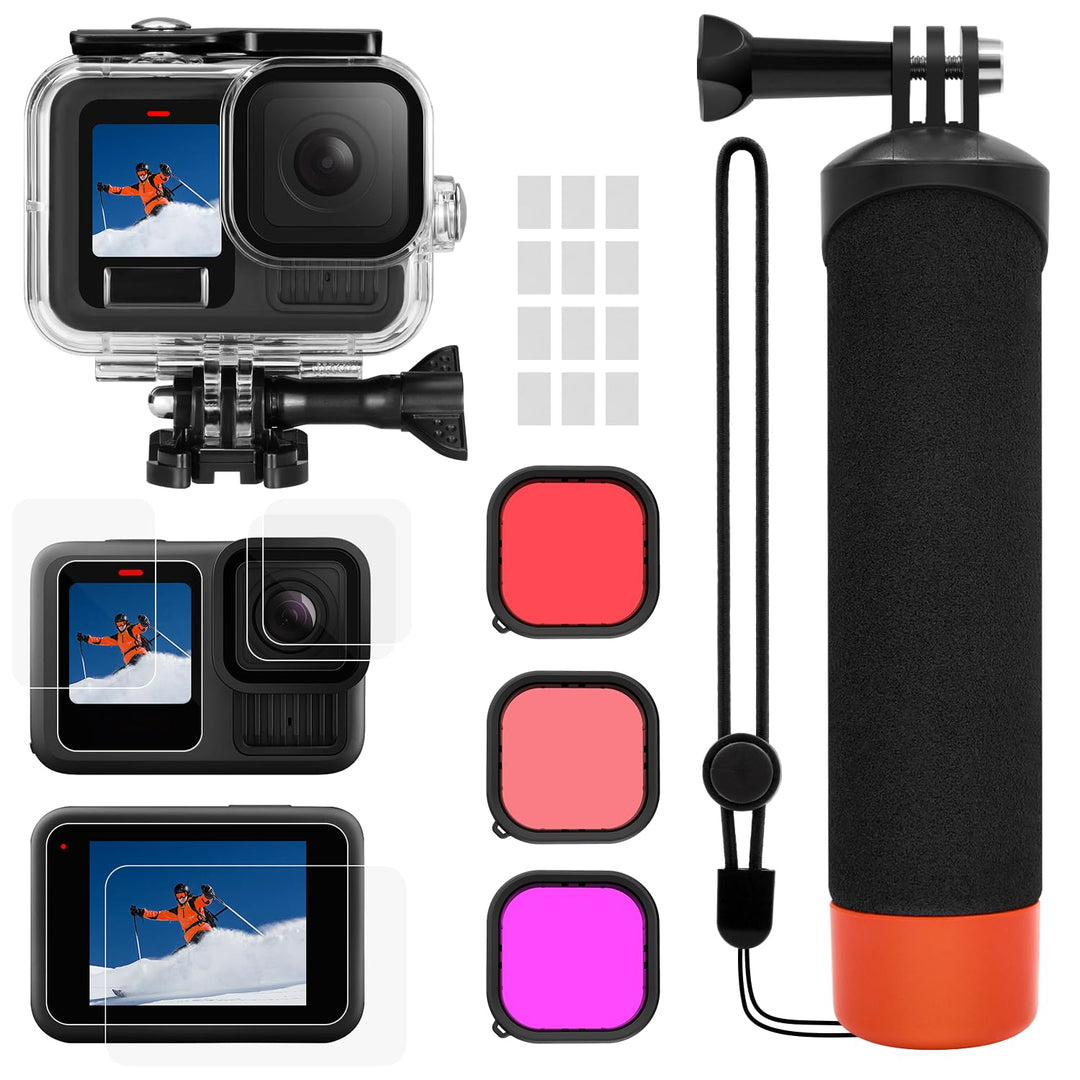 Zubehör Set Kit für GoPro Hero 13 Black, oGoDeal Wasserdicht Schutzhülle Gehäuse+Unterwasser Schwimm