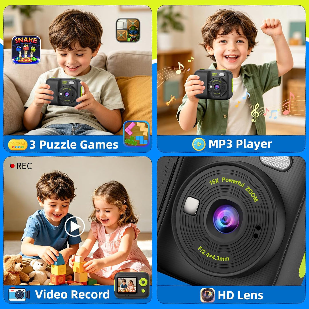 Kinder Sofortbildkamera, Digitalkamera mit Druck | 2,4 Zoll Display, 1080P HD Video, TF Karte &amp; 5 Ro