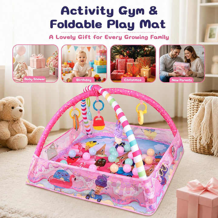 Bebamour Baby Spielmatten Bodenturngeräte von Geburt an, 18 Bälle, 5PCS Hängespielzeug, weiche Baby