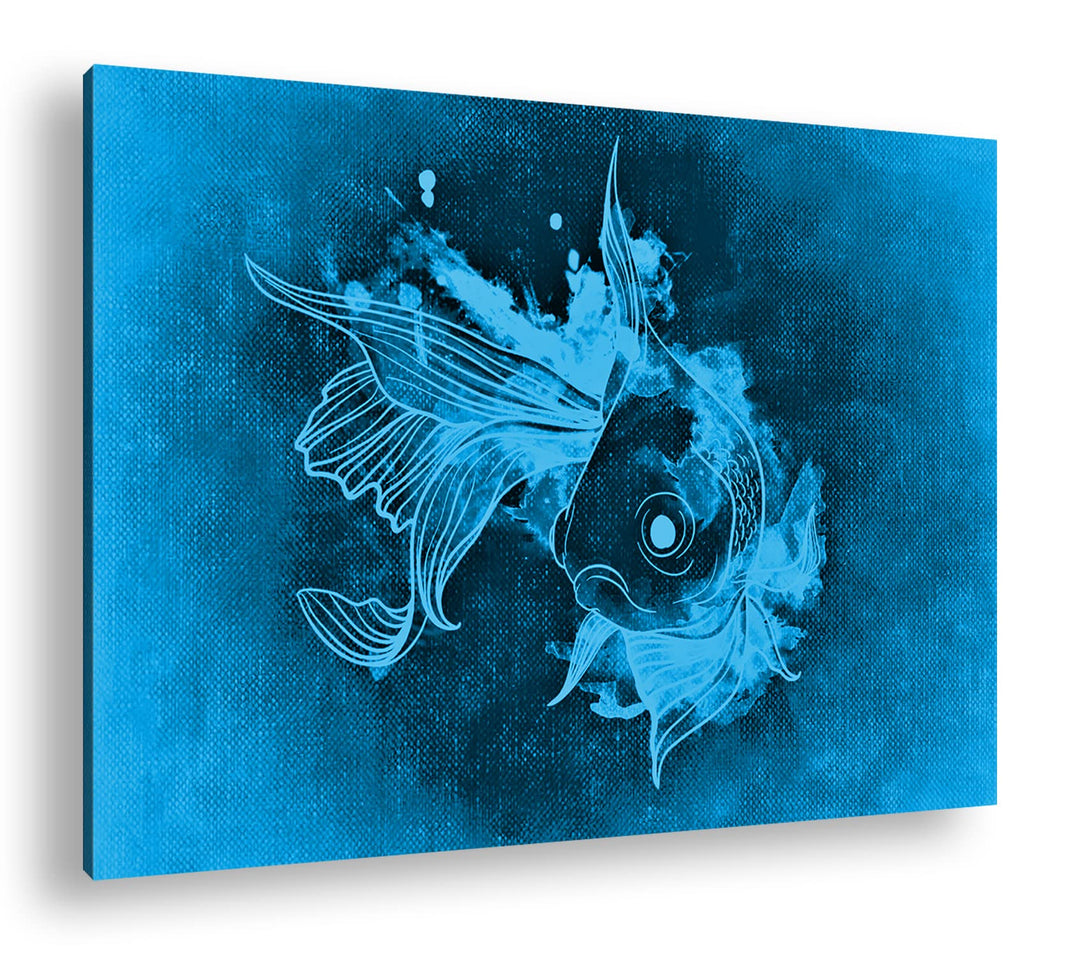 deyoli Zeichnung eines Koi Karpfen Format 80x60 Effekt: Monocrome Blau als Leinwandbild, Motiv ferti