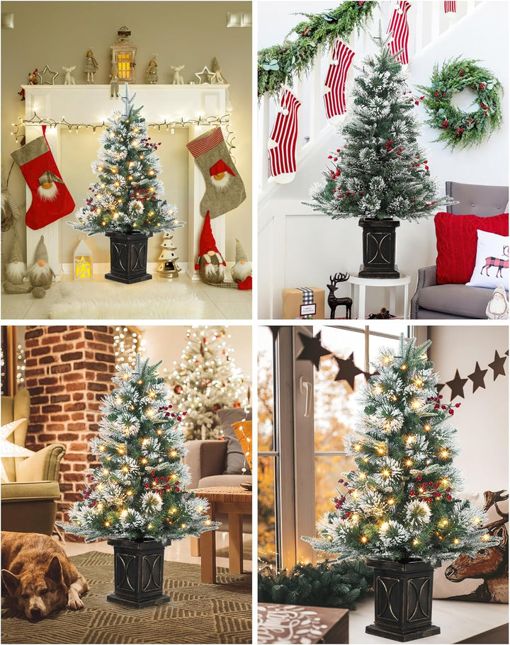 2PCS Weihnachtsbaum Künstlich 90 cm mit 78 Beleuchtung, Snow Flocked Künstlicher Weihnachtsbaum Batt