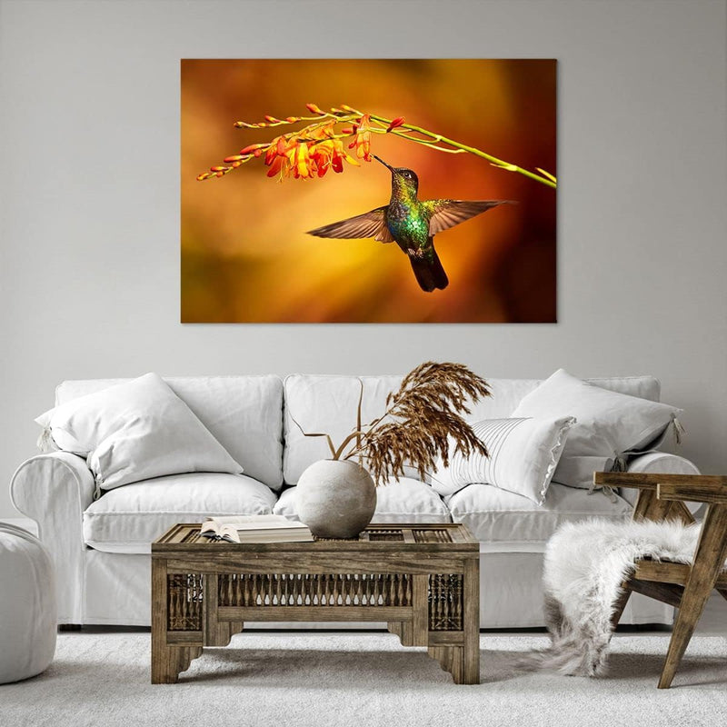 ARTTOR Bilder auf Leinwand 100x70cm Leinwandbild Kolibri Vogel Sommer Gross Wanddeko Bild Schlafzimm