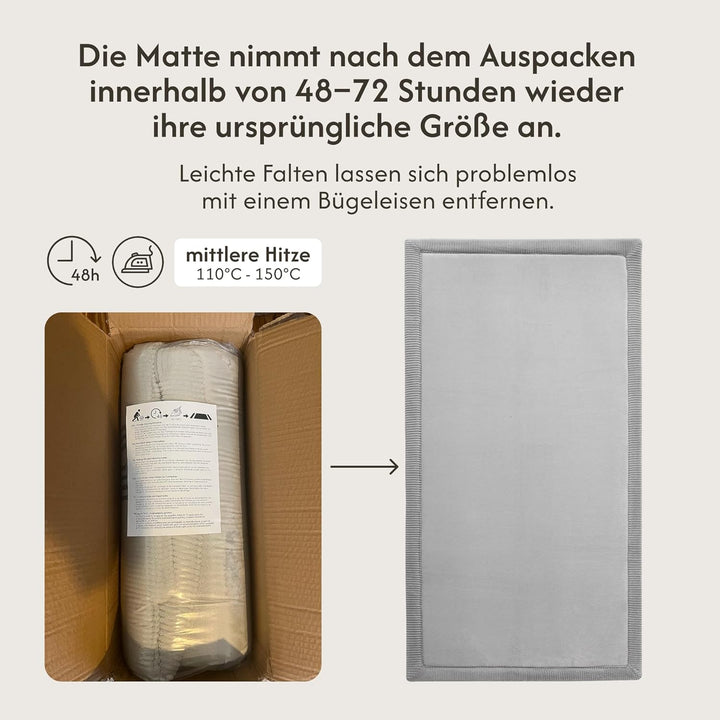 Wolkenweiche Samtmatte-Spielmatte Baby 150x80x2,5cm, grau – Kinderteppich mit hochwertigem Memory-Sc