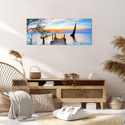 Panorama Bilder auf Leinwand 100x40cm Leinwandbild mit Rahmen Brücke See Gross Wanddeko Bild Schlafz