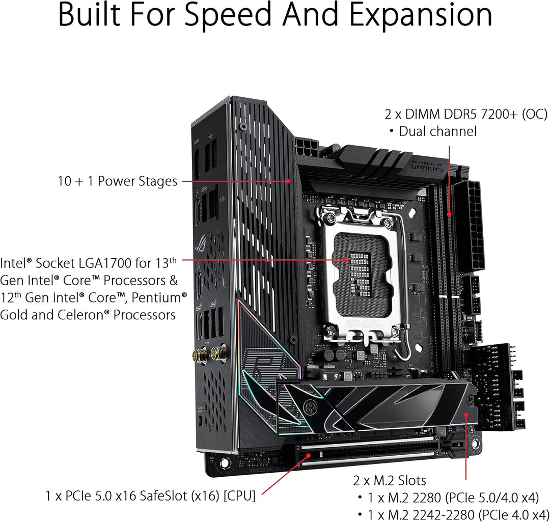 ASUS ROG Strix Z790-I Gaming WIFI Mainboard Sockel Intel LGA1700 (mini-ITX, DDR5 Speicher, 2x M.2, P
