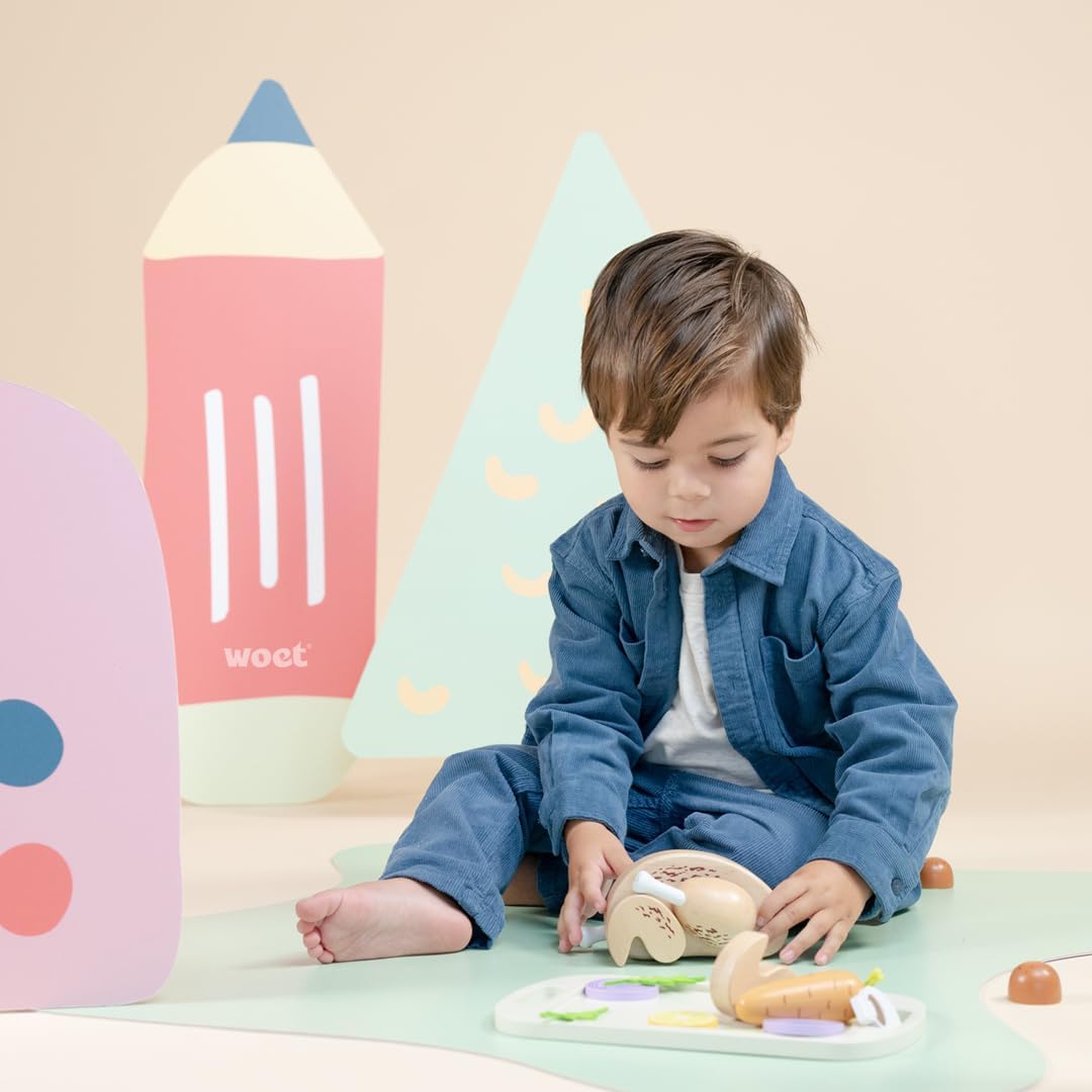Woet® Holzspielzeug Spiellebensmittel Brathähnchen für Kleinkinder – Lebensmittel Spielzeug mit Schn