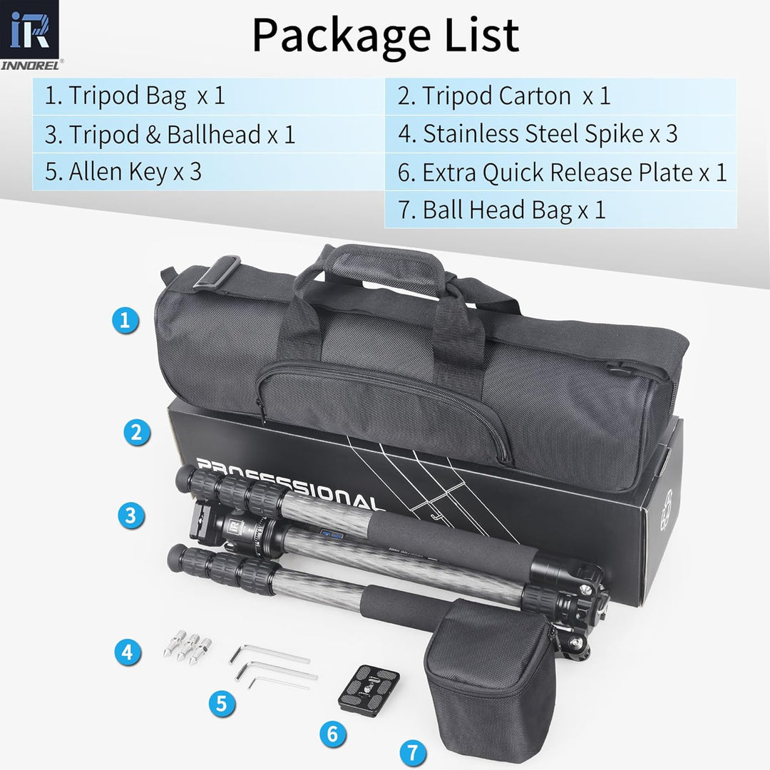 INNOREL RT75C Kohlefaser-Stativ 172cm 2-in-1 Dreibeinstativ Einbeinstativ Fachmann Schwerlast Kamera