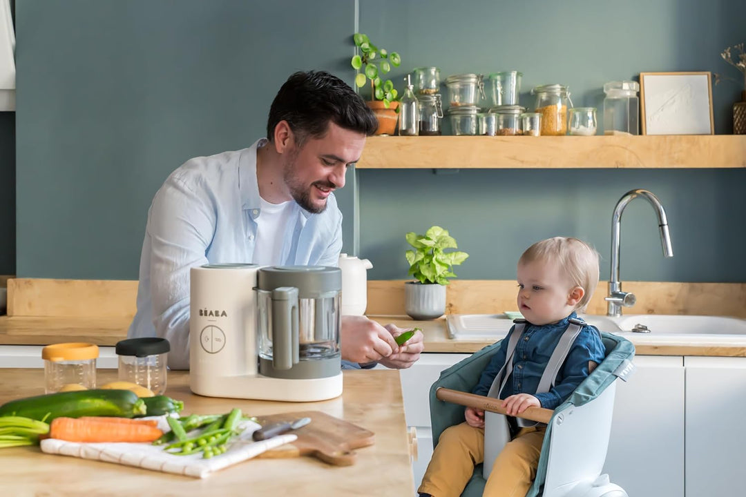 BÉABA - Babycook Neo - 4 in 1 Babynahrungszubereiter - Schonender Dampfgarer - Glaskrug und Garkorb