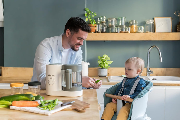 BÉABA - Babycook Neo - 4 in 1 Babynahrungszubereiter - Schonender Dampfgarer - Glaskrug und Garkorb