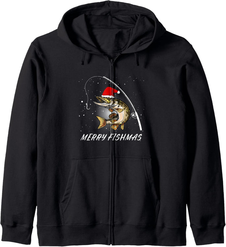 Merry Fishmas Angler Angeln Zander Weihnachten Kapuzenjacke