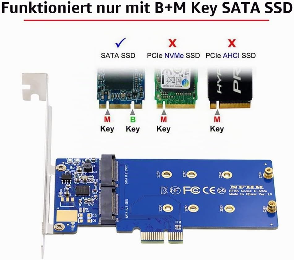 xiwai Dual SATA SSD Karte Konverter JMB582 2280 NGFF Key B+M SSD auf PCI-E 1x Motherboard Desktop Ad