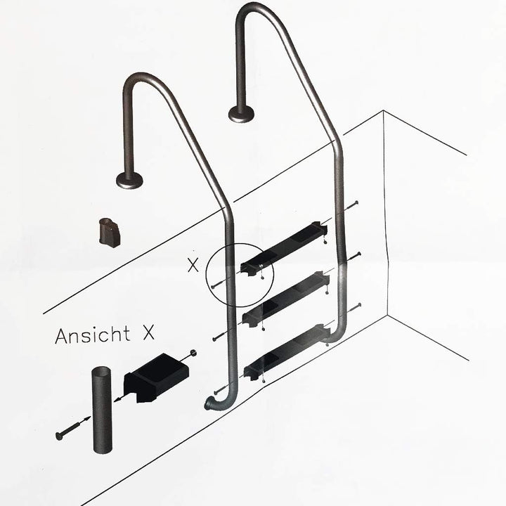IDEAL Edelstahl Tiefbeckenleiter 2-stufig Enge Ausladung 180mm Ausführung ECO V2A by well2wellness®