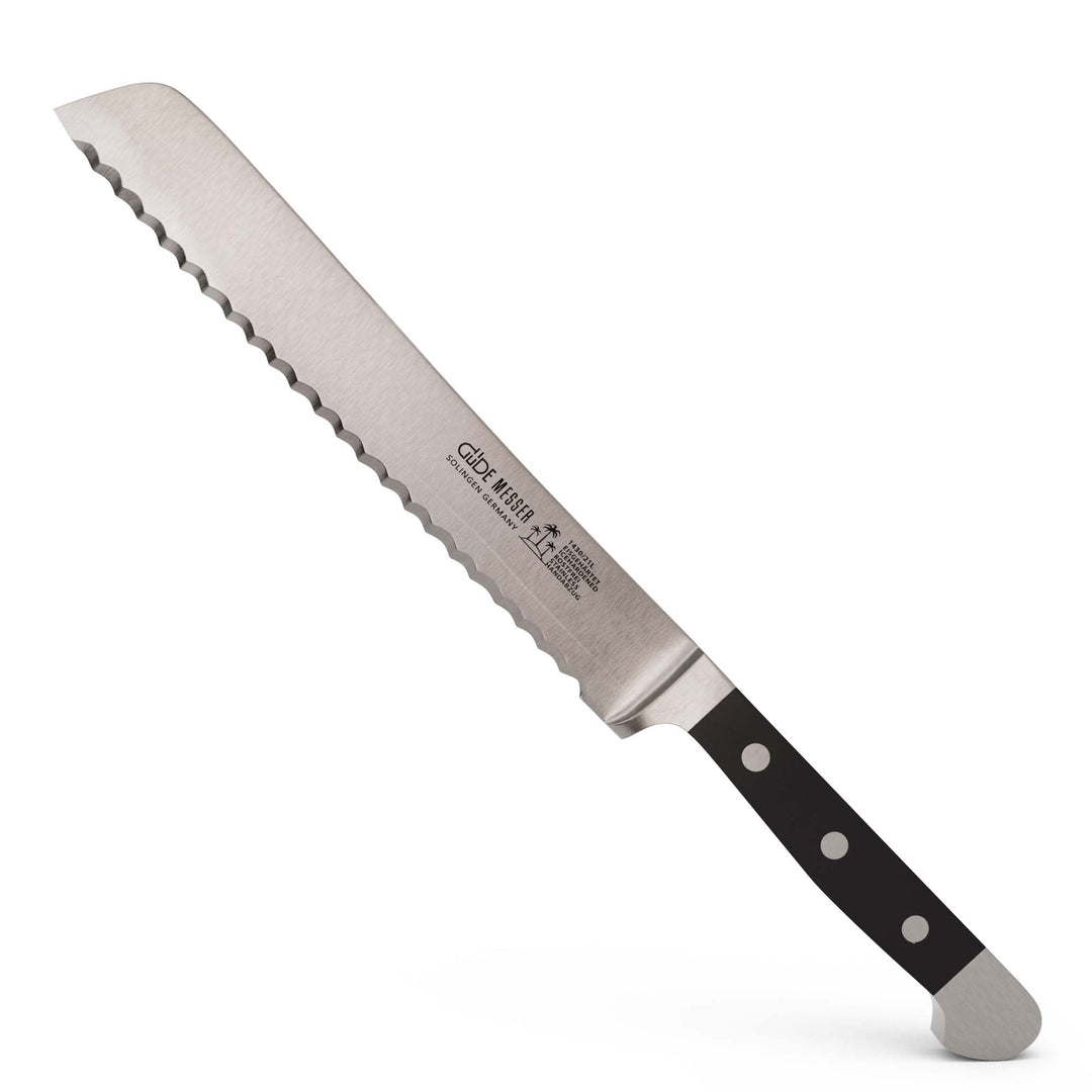 Güde Brotmesser, geschmiedet, Serie Alpha, Doppelkropf, Griff POM schwarz, Linkshänderausführung Küc