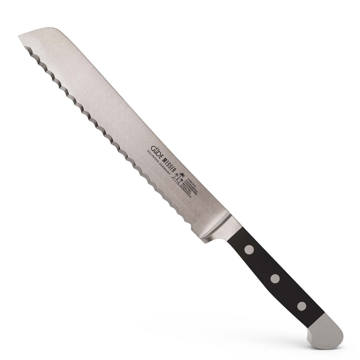 Güde Brotmesser, geschmiedet, Serie Alpha, Doppelkropf, Griff POM schwarz, Linkshänderausführung Küc
