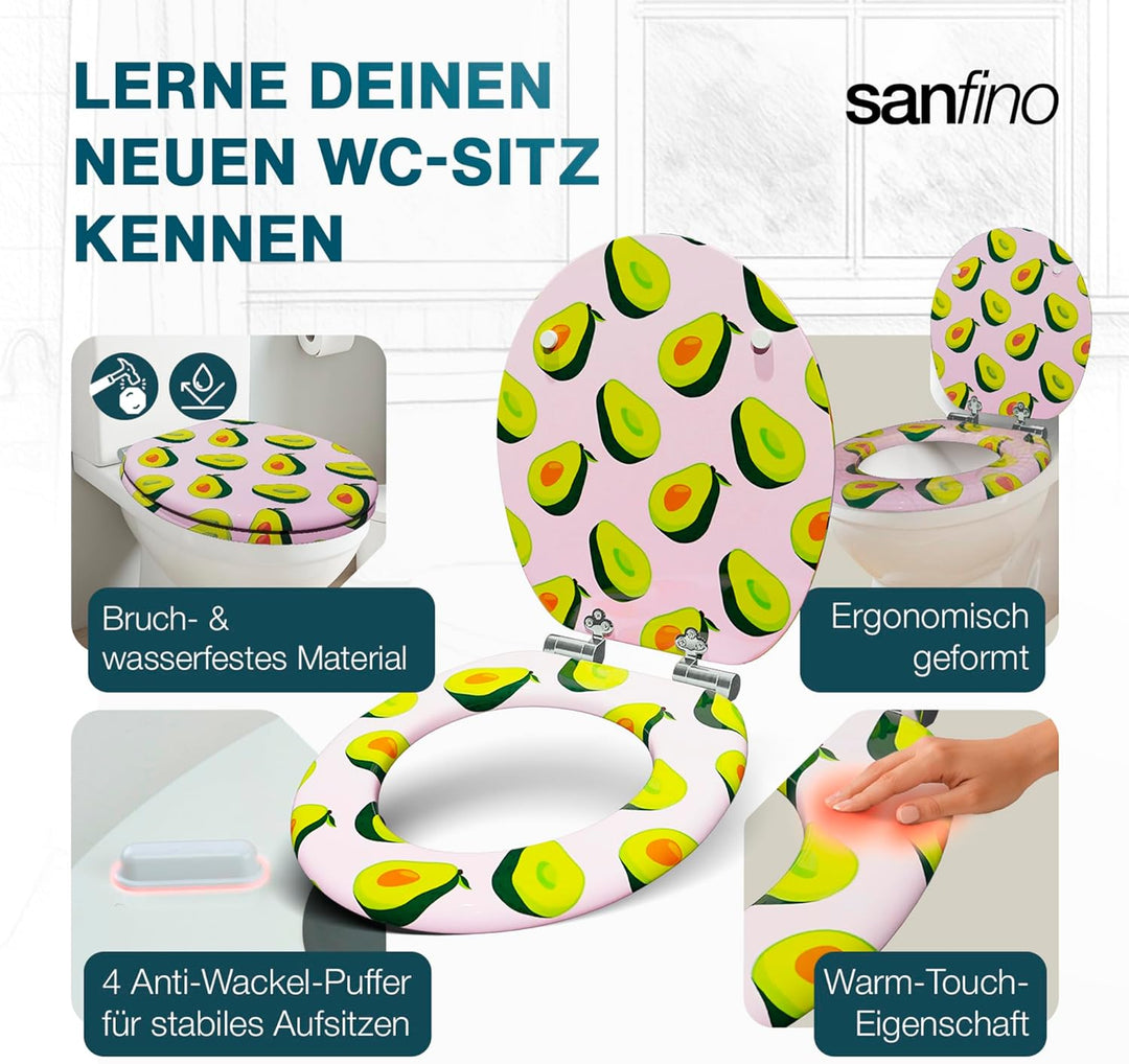 SANFINO® Premium WC Sitz mit Absenkautomatik – hochwertige Toilettendeckel aus Holz, viele bunte Mot