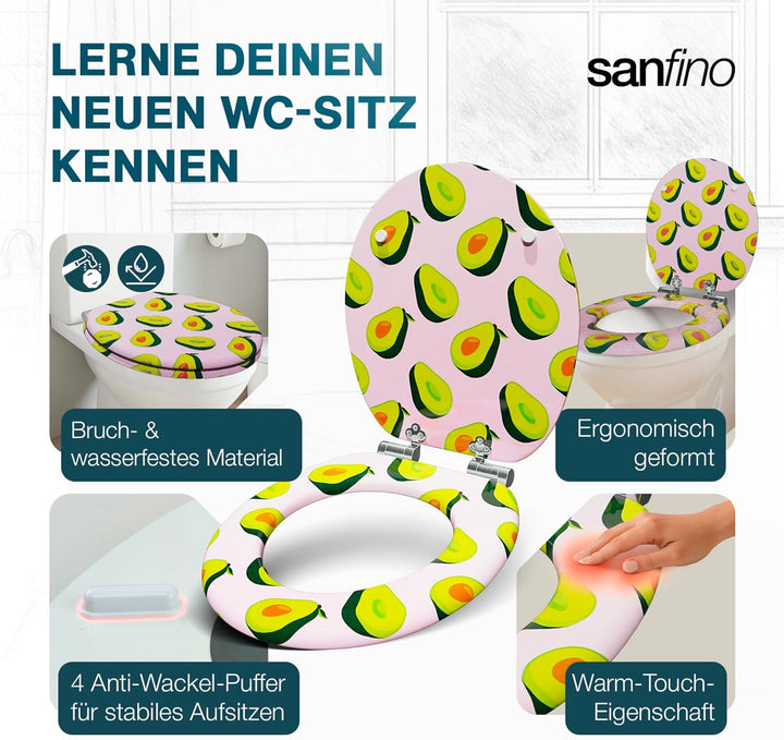 SANFINO® Premium WC Sitz mit Absenkautomatik – hochwertige Toilettendeckel aus Holz, viele bunte Mot