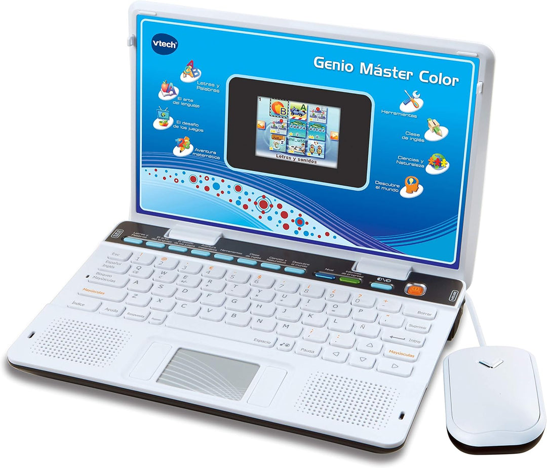 VTech Genio Zweisprachiger Master, Laptop für Kinder, Bildschirm, unterrichtet Vokabeln, Mathematik,