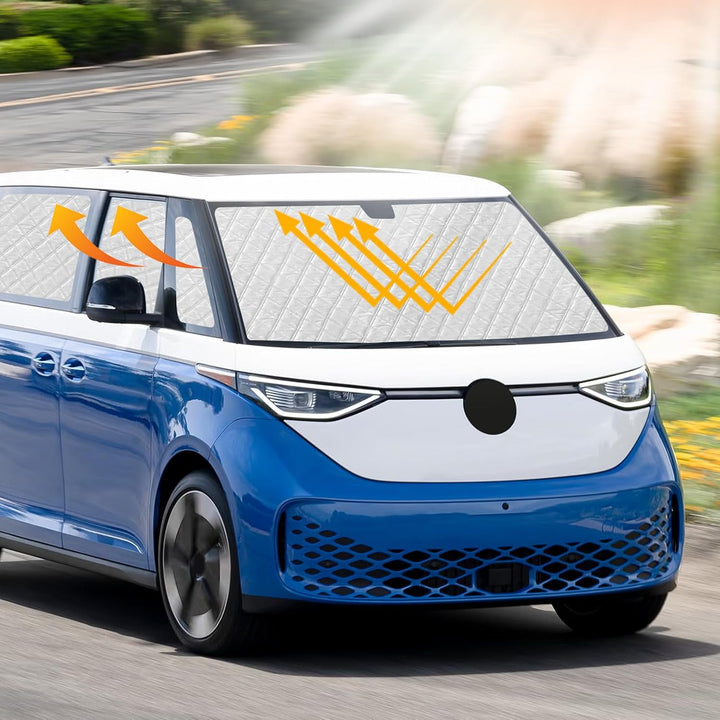 Thermomatte Fahrerhaus Innen Kompatibel mit VW ID Buzz 2022-2026, 10PCS LWB Faltbare Isolierte Sonne