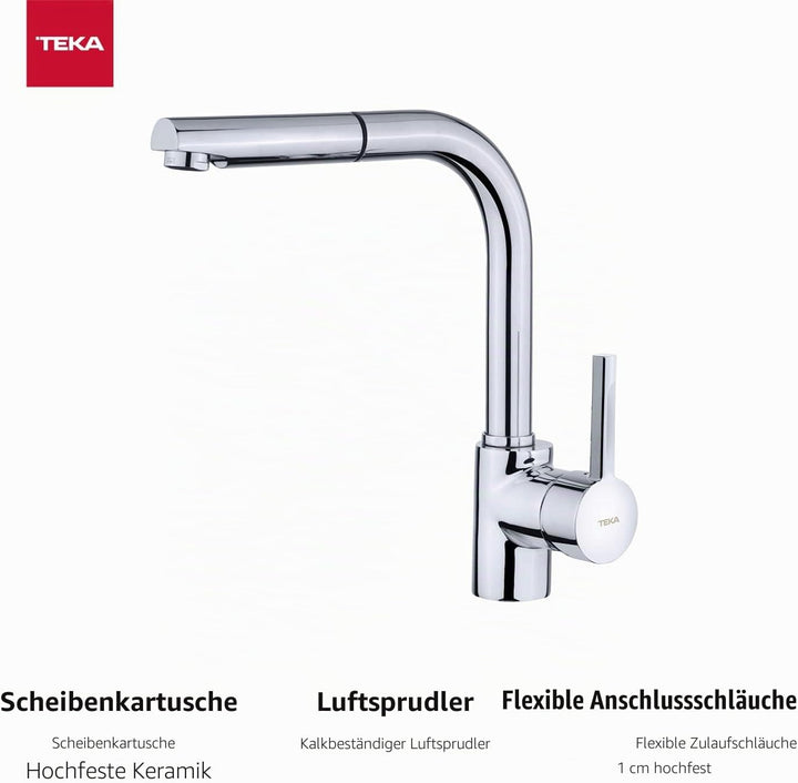 TEKA Armatur ARK 938, Chrom-Wasserhahn für die Küche, mit Auszugbrause