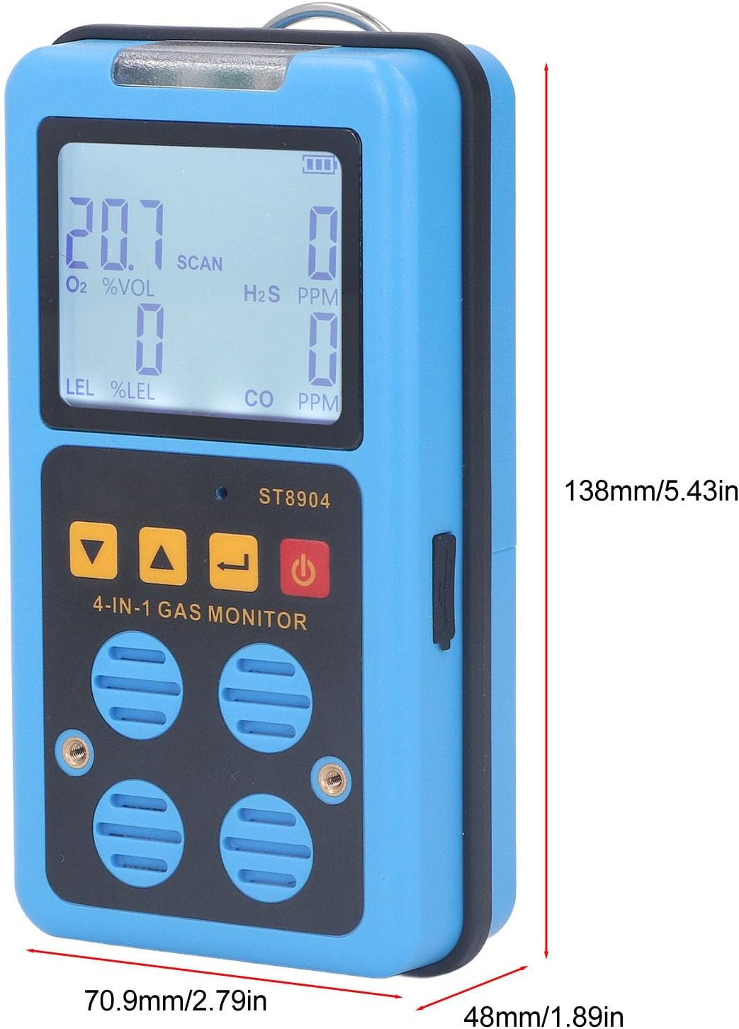 4-in-1-Gasdetektor, Multi-Gas-Monitor, CO H2S O2 LE Gasanalysator, Erdgastester, Alarm, Hintergrundb