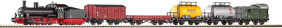 Piko-57123-Start-Set Güterzug Dampflok G7 + 5 Wg. Bettung, Schwarz