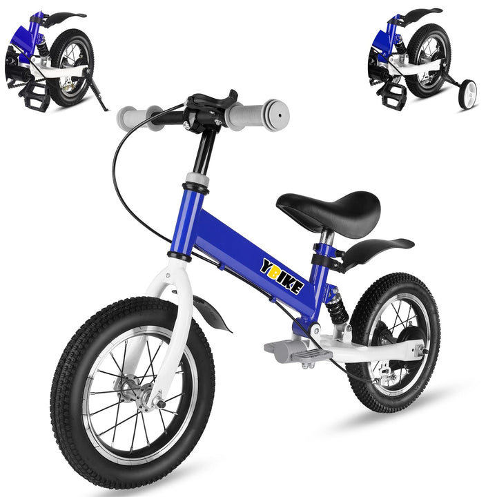 YBIKE Laufrad 2 in1, kinderfahrrad Mit Pedalen, Stossdämpfern, Schutzblechen,12 14 Zoll laufräder Ge