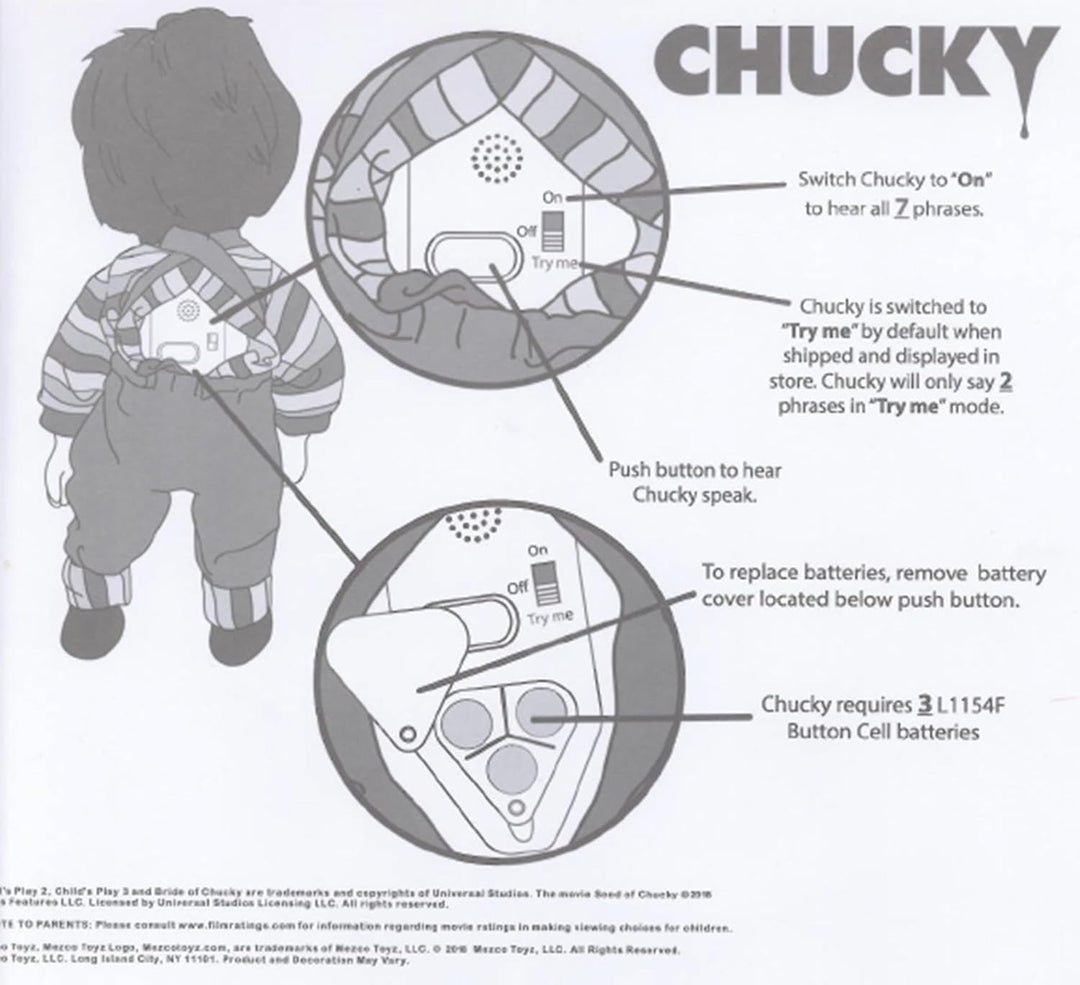 Close Up Child's Play Chucky Puppe 15" Talking Pizza Face Chucky