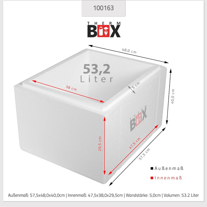 THERM BOX Styroporbox Verschiedene Grössen Volumen 37L bis 83L Isolierbox Thermobox Kühlbox Warmhalt
